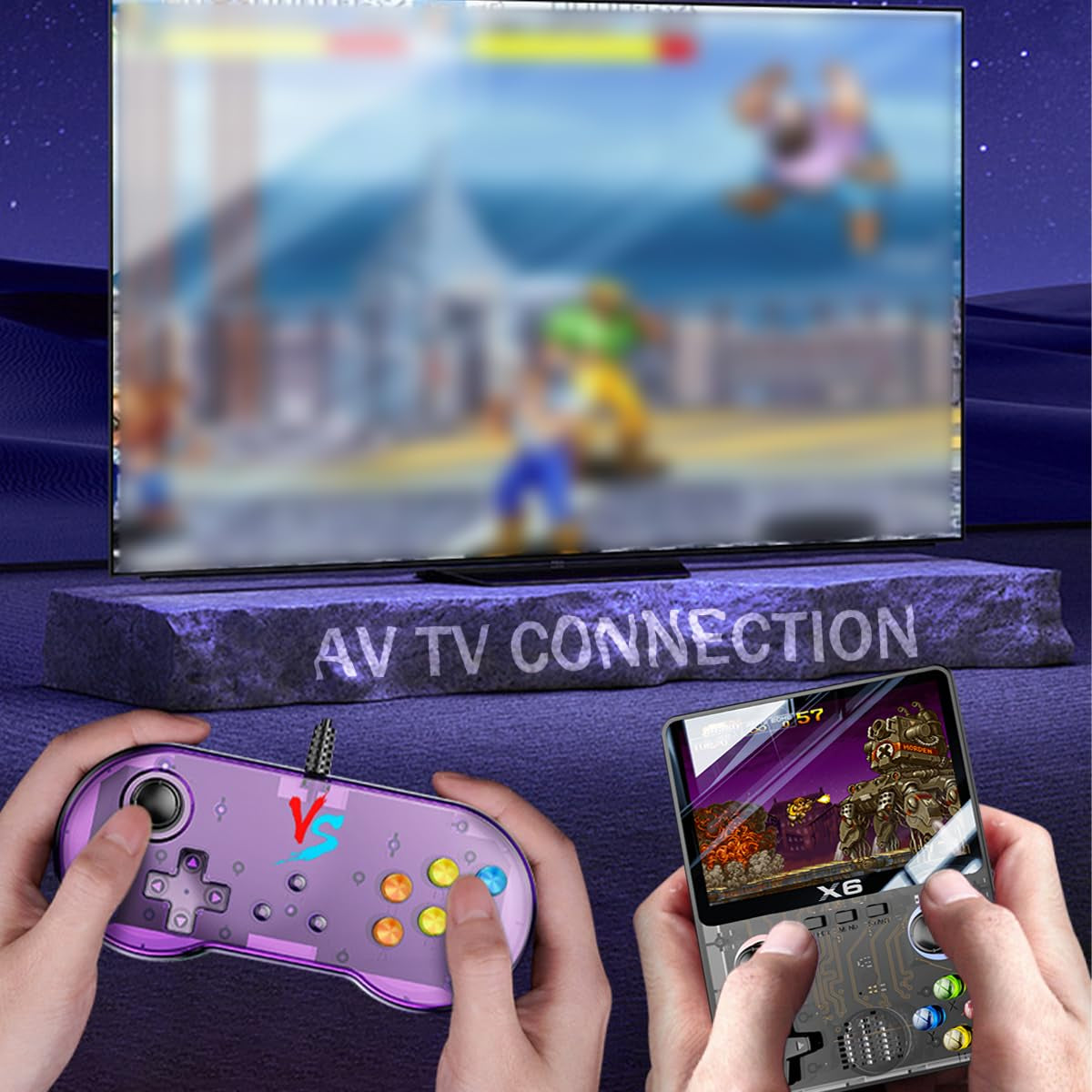 Retro-Handheld-Spielkonsole, X6 Retro Spielekonsole, Unterstützt 11 Arten Von Emulatoren, Darunter Mehr Als 10.000 Arten Von Spielen, Duales 3D-Joystick-Design, 3,5-Zoll-Ips-Hd-Farbbildschirm,