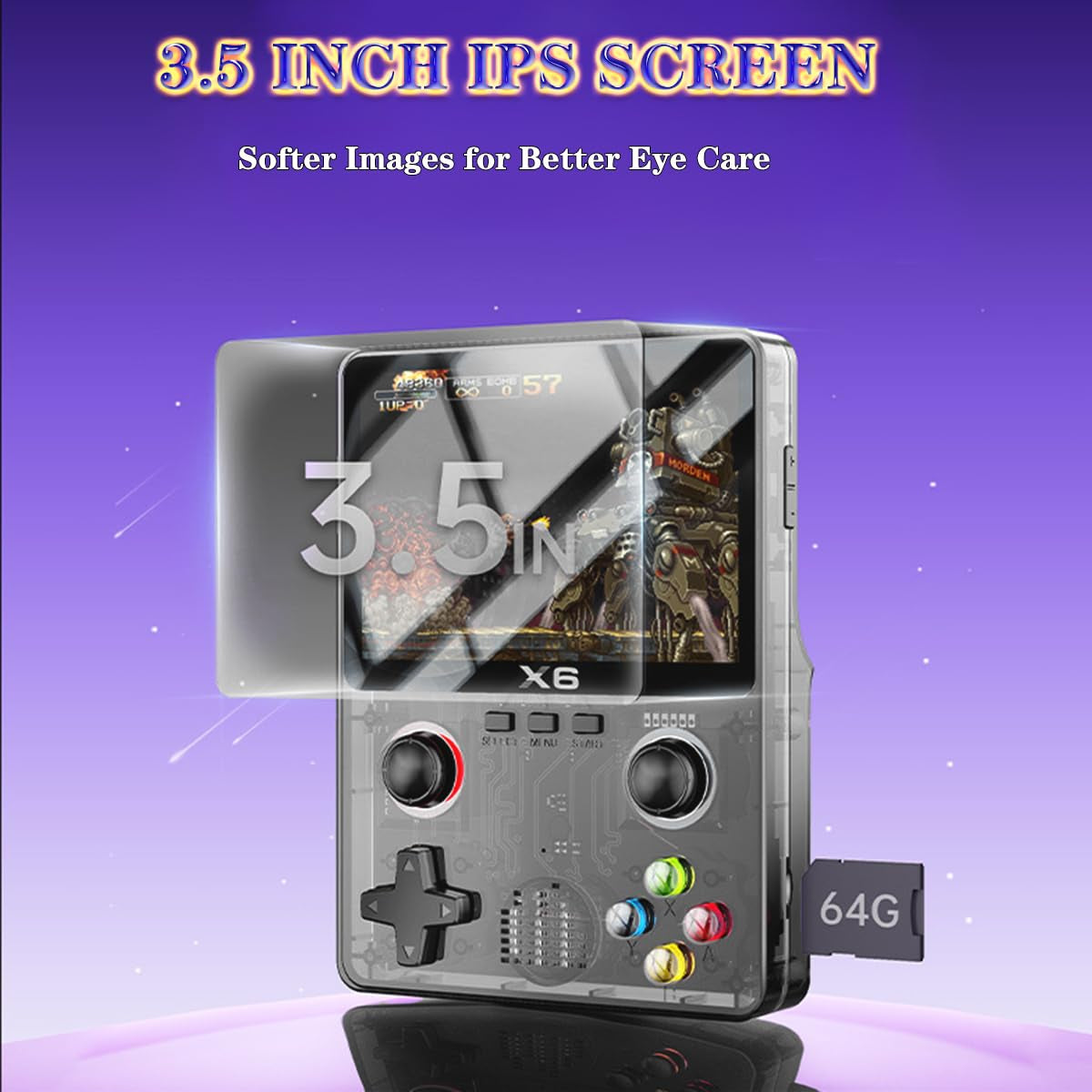 Retro-Handheld-Spielkonsole, X6 Retro Spielekonsole, Unterstützt 11 Arten Von Emulatoren, Darunter Mehr Als 10.000 Arten Von Spielen, Duales 3D-Joystick-Design, 3,5-Zoll-Ips-Hd-Farbbildschirm,