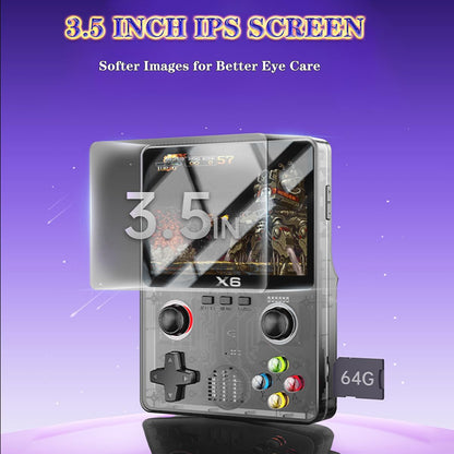 Retro-Handheld-Spielkonsole, X6 Retro Spielekonsole, Unterstützt 11 Arten Von Emulatoren, Darunter Mehr Als 10.000 Arten Von Spielen, Duales 3D-Joystick-Design, 3,5-Zoll-Ips-Hd-Farbbildschirm,